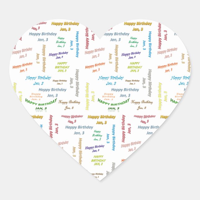 3. Januar Herz-Aufkleber (Vorderseite)