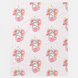 3 Katzen mit Blumen und einer Tasse Fleecedecke