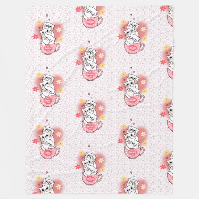 3 Katzen mit Blumen und einer Tasse Fleecedecke (Vorderseite)