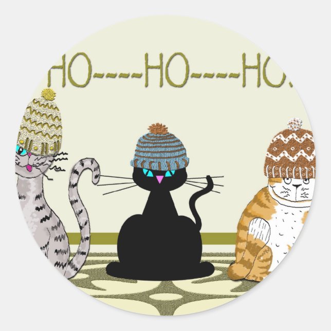 3 Katzen mit Weihnachten Runder Aufkleber (Vorderseite)