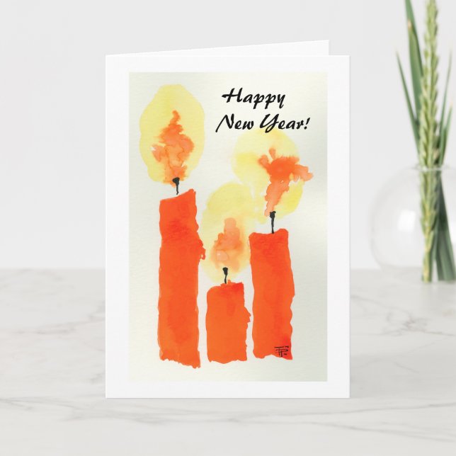 3 Kerzen. Alles Gute zum neuen Jahr! Feiertagskarte (Vorderseite)