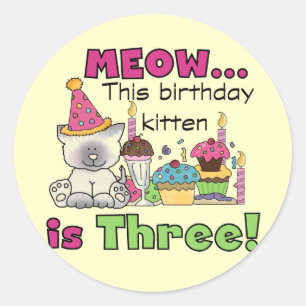 3. Kitten Geburtstag T - Shirt und Geschenke Runder Aufkleber