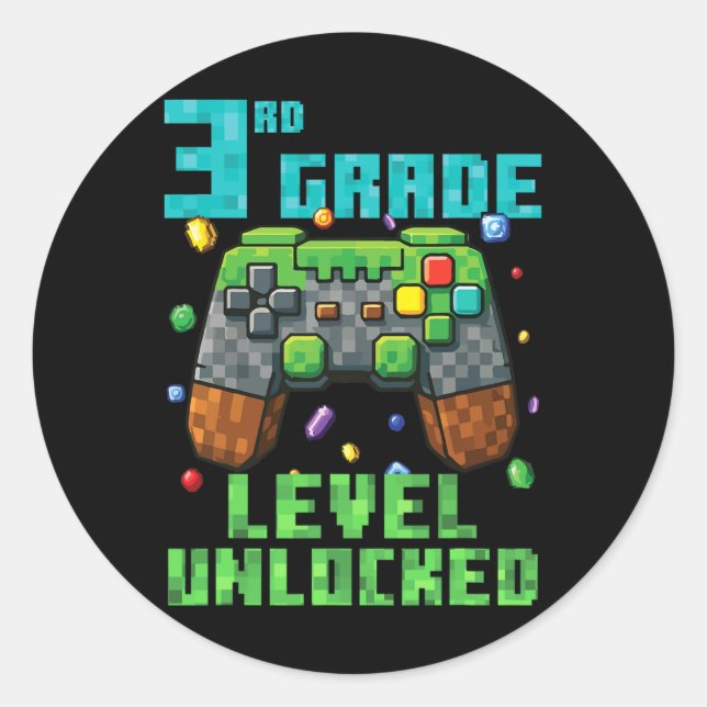 3. Klasse Level freigeschalteter Gamer-Controller  Runder Aufkleber (Vorderseite)