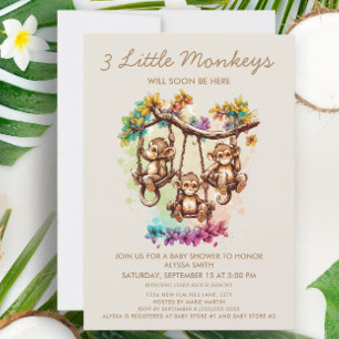 3 kleine Affen Drillinge-Baby-Party Einladung