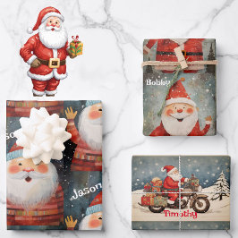 3 Kleine Jungen geben Namen Weihnachtsmann Geschenkpapier Set