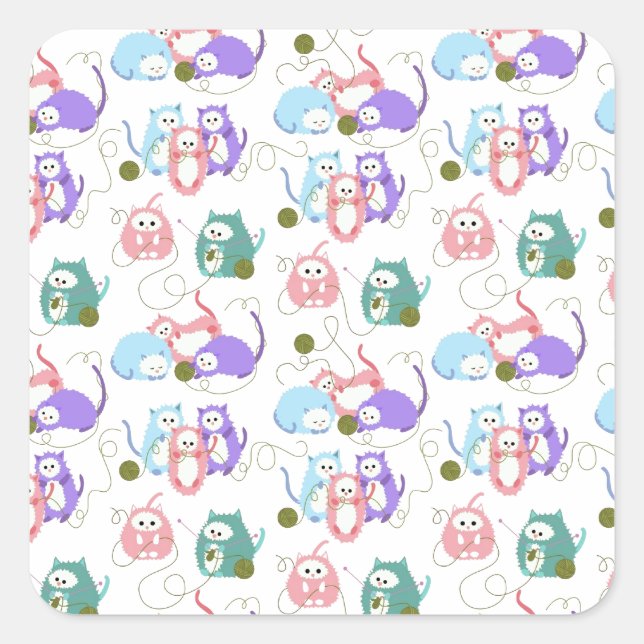 3 Kleine Kätzchen Knittern! Quadratischer Aufkleber (Vorderseite)