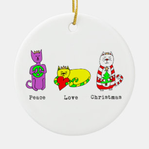 3 kluge Katzen - Frieden, Liebe, Weihnachten - Keramikornament