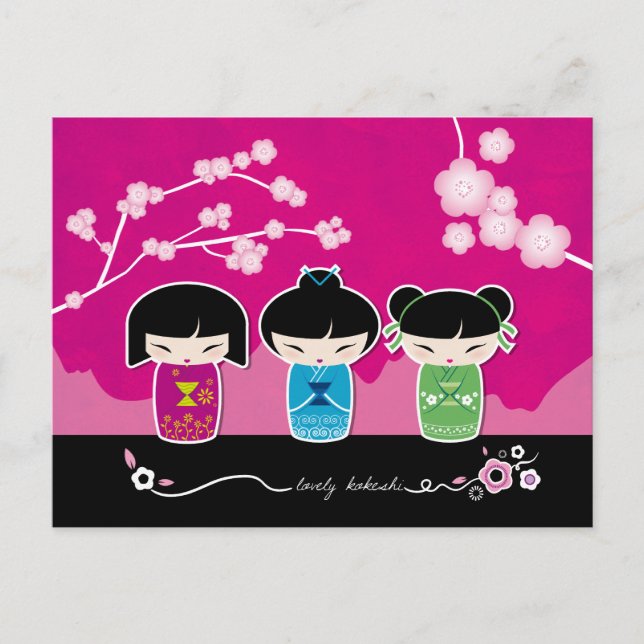 3 Kokeshi Postcard Postkarte (Vorderseite)