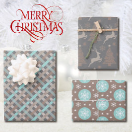 3 Koordinierung der Weihnachtstaupe Grau Türkis Geschenkpapier Set