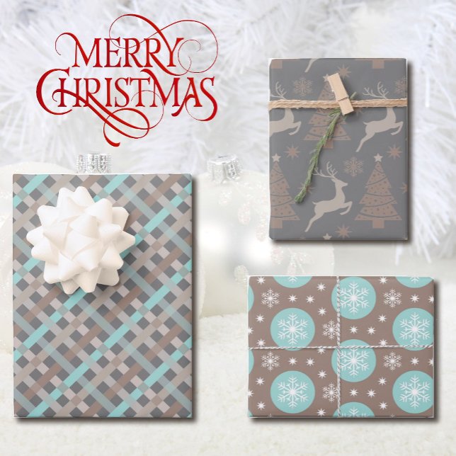 3 Koordinierung der Weihnachtstaupe Grau Türkis Geschenkpapier Set (Von Creator hochgeladen)