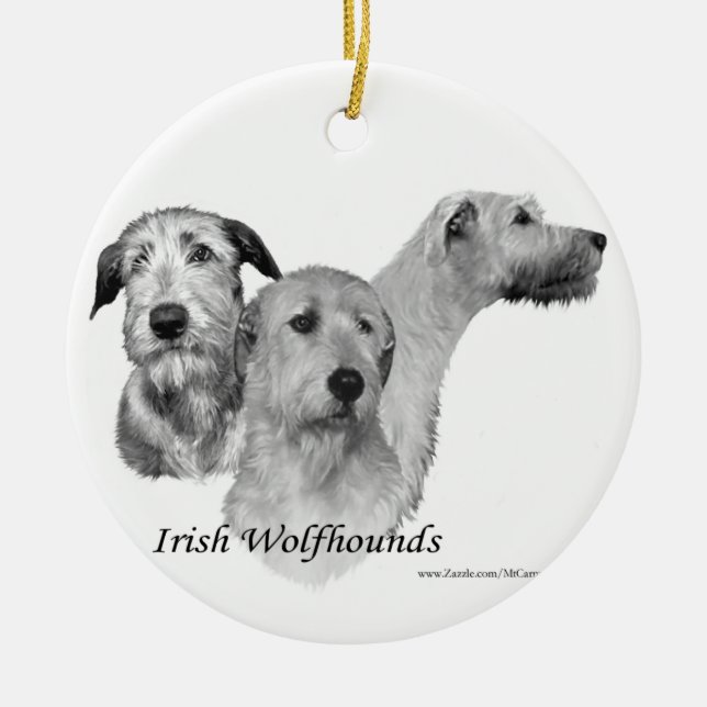3 Köpfe des irischen Wolfhound Keramikornament (Vorne)