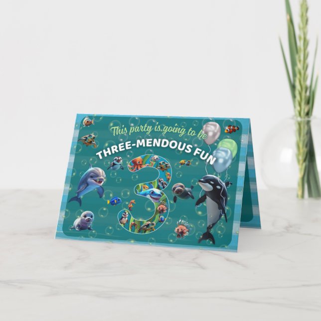 3-köpfiges Party mit benutzerdefinierter, horizont Einladung (Vorderseite)