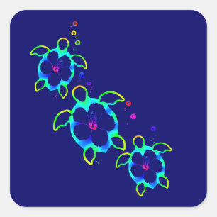 3 Krawatte Dyed Honu Turtles Quadratischer Aufkleber