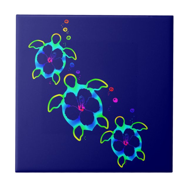 3 Krawatte gefärbte Honu Schildkröten Fliese (Vorderseite)