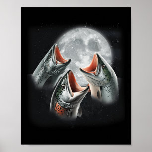 3 Lachsfisch am Mond Fisch Fisch aus der Sonne Poster