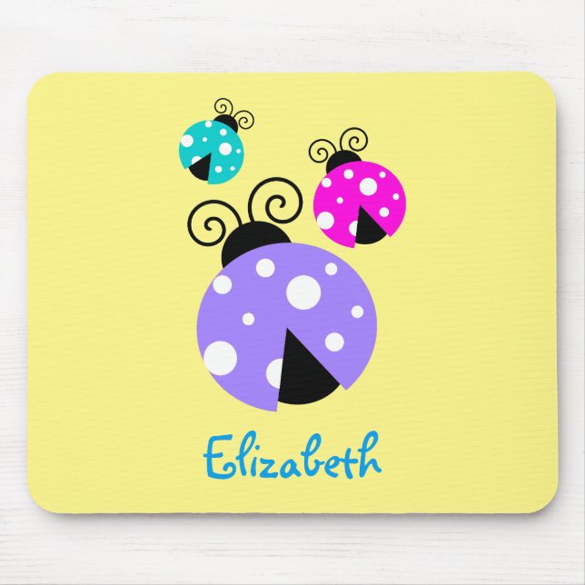 3 Ladybugs in Lila rosa und blau Personalisiert Mousepad (Vorne)