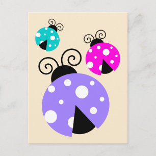 3 Ladybugs in Lila rosa und blau Postkarte