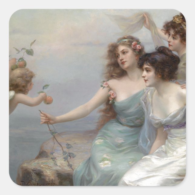 3 Ladys and Angel Quadratischer Aufkleber (Vorderseite)