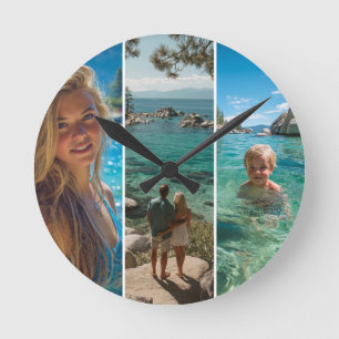 3 lange vertikale Streifen Boho-Foto Runde Wanduhr