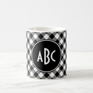 3 Letter Black and White Buffalo Kariert Monogram Kaffeetasse