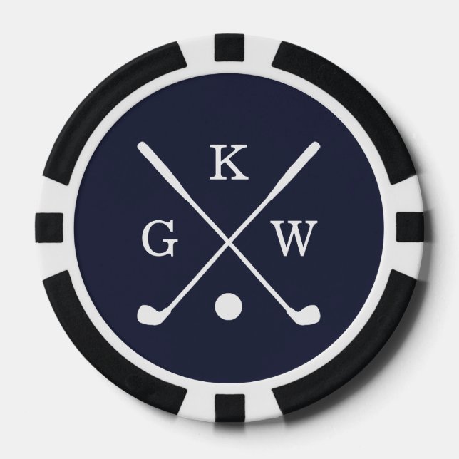 3-Letter-Golf Clubs Navy Blue Monogram Pokerchips (Vorderseite)