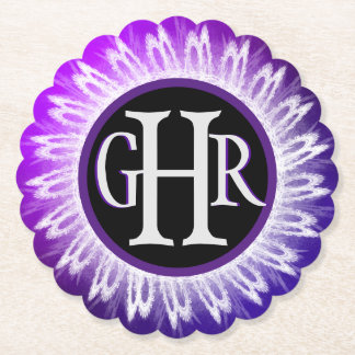 3 Letter Mit Monogramm Metallic Lila weiße Spitze Untersetzer