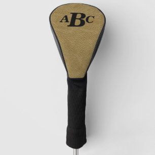 3 Letter Monogram Initial Beige Brown Leather Look Golf Headcover