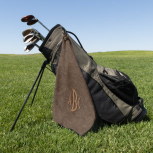 3 Letter Monogram Initial Beige Brown Leather Look Golfhandtuch