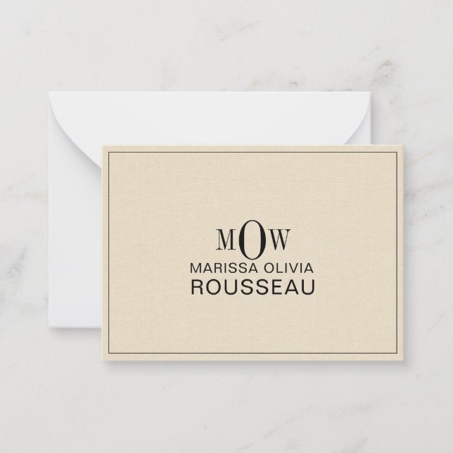 3 Letter Monogram Initial Name Imitate Bisque Line Mitteilungskarte (Vorderseite)