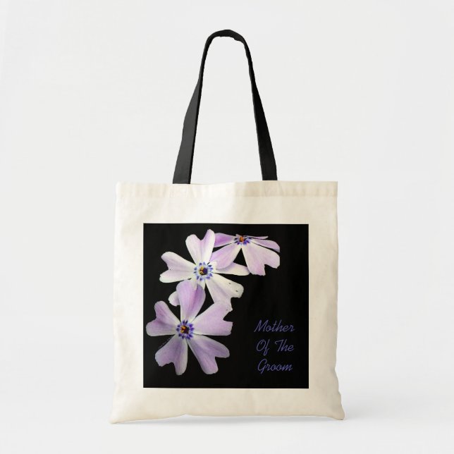3 lila Blumen MUTTER des BRÄUTIGAMS Tragetasche (Vorne)