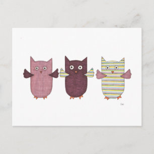 3 Lila Eulen Flying Postcard Postkarte