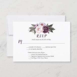 #3 Lila Plum Pink Peonies Bouquet Menü Auswahl RSVP Karte
