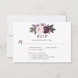 #3 Lila Plum Pink Peonies Bouquet Menü Auswahl RSVP Karte