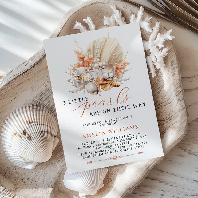 3 Little Pearls are on Their Way Baby Shower Einladung (Von Creator hochgeladen)