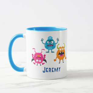 3 lustige Cartoon-Monster, Name des Kindes Tasse