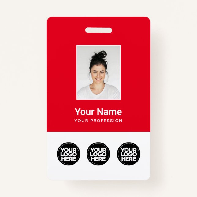 3 Mehrere Logos Mitarbeiter-Foto, Bar Code, Name B Ausweis (Vorderseite)