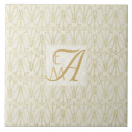 3 Monogram Art Deco Gold Cream New Deeds Deco Fliese