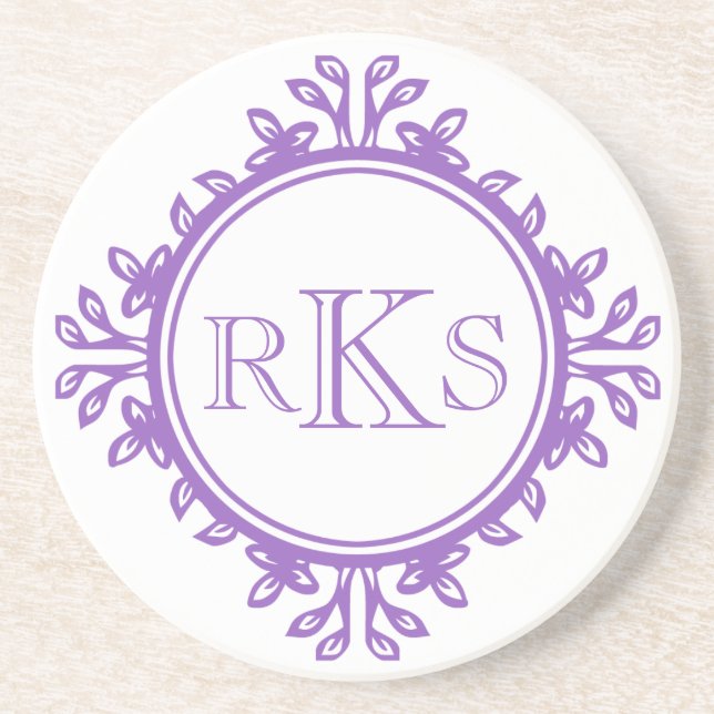3-Monogramm-Königsbrief lila violette Blattlinie Untersetzer (Vorne)