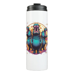 3 Moo Deng Moon Howling Moo Deng Hippo Meme Men Wo Thermosbecher