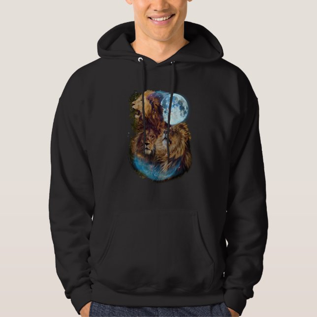 3 Moon Lion Felidae Wildcat Animal Hoodie (Vorderseite)