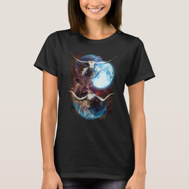 3 Moon Longhorn Cattle Bison Animal T-Shirt (Vorderseite)