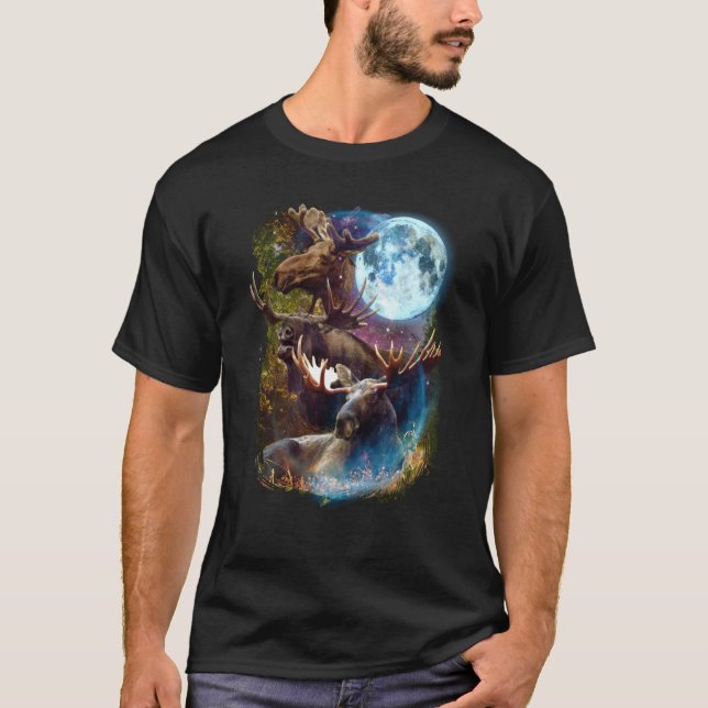 3 Moon Moose Deer Elk Animal Graphic T-Shirt (Vorderseite)