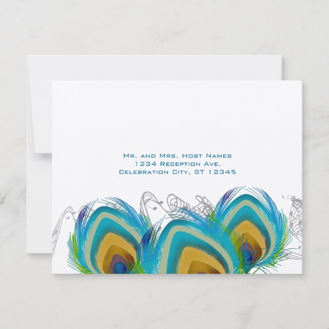 3 Musical Peacock Feathers UAWG Postcard RSVP Karte (Vorderseite)