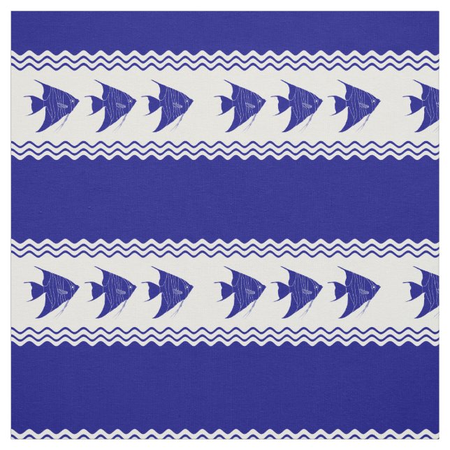 3 Navy Blau und Weiß Küste Muster Angelfish Stoff (Muster)