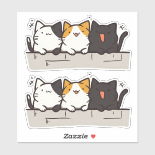 3 Niedlich Happy Kawaii Chibi Cats Aufkleber