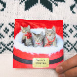 3 Niedliche Kätzchen Kleine Helfer des Weihnachtsm<br><div class="desc">Drei niedliche Kätzchen mit kleinen roten Bogen und Glocken, in diesem rot-weißen Pelzmantel mit schwarzem Gürtel und goldenem Schnürsenkel. Digital aus Foto gemalt. Vorlage für goldene Schnalle auf der Vorderseite erstellt, und "Meowy Weihnachten" Text ist auch eine Vorlage auf der Rückseite. Eine Spende an die örtliche menschliche Gesellschaft erfolgt bei...</div>