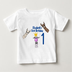 3 Niedliche Lama Faces Illustration 1. Geburtstag Baby T-shirt