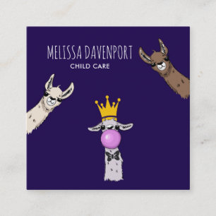 3 Niedliche Lama Faces Illustration Quadratische Visitenkarte