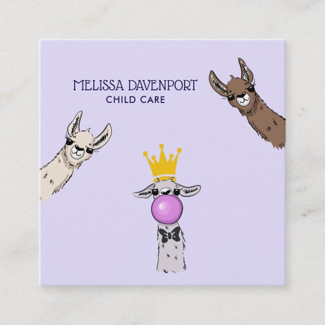 3 Niedliche Lama Faces Illustration Quadratische Visitenkarte (Vorderseite)