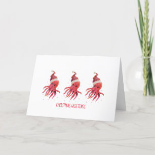 3 niedliche Oktopusse Meere und Grüße Santa Hut Feiertagskarte